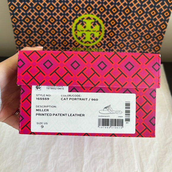 Tory Burch Miller Printed Patent Sandal Cat Portrait Size 9 - Picture 3 of 11